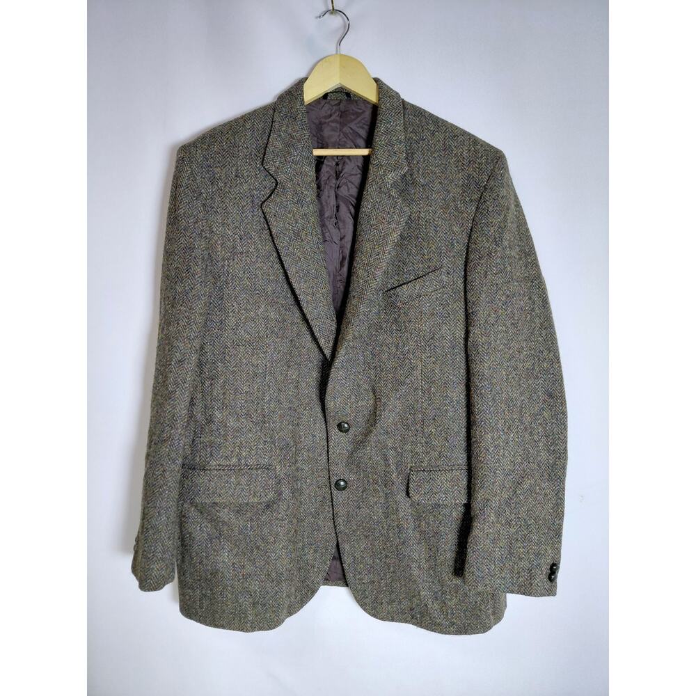Harris Tweed Blazer Made in England Long Sleeve 100% Wool Men See Measurements